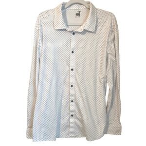 Raffi XL Long Sleeve Button Up Cotton Shirt White Black Micro Geometric Dotted